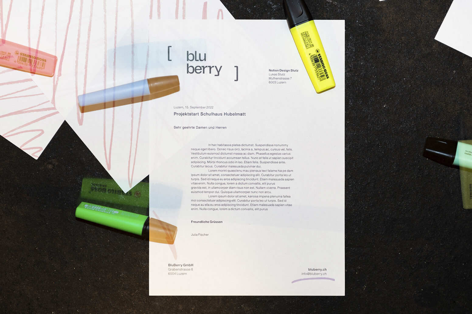 Briefpapier Gestaltung BluBerry GmbH